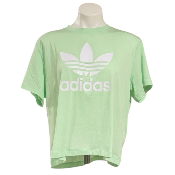 ADIDAS Women’s Adicolor Trefoil Boxy T-Shirt Semi Green Spark Size L NEW - Picture 2 of 6